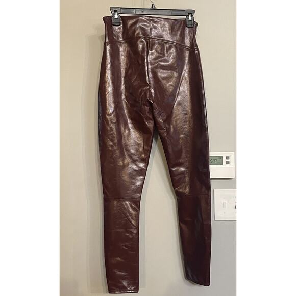 Spanx Leggings Faux Patent Leather Ruby Glossy Sz Medium High‎ Waist Stretch NEW - Picture 2 of 10